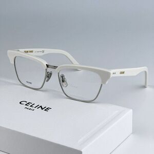 NEW Celine CL50026U 017 Matte Palladium White Geometric Women Eyeglasses